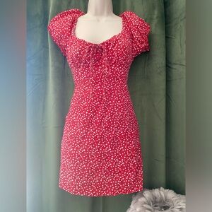 Red floral mini dress